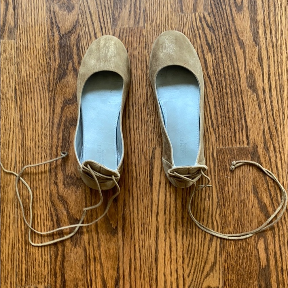 Garnet Hill suede wrap ballet flats size 9 tan and gold